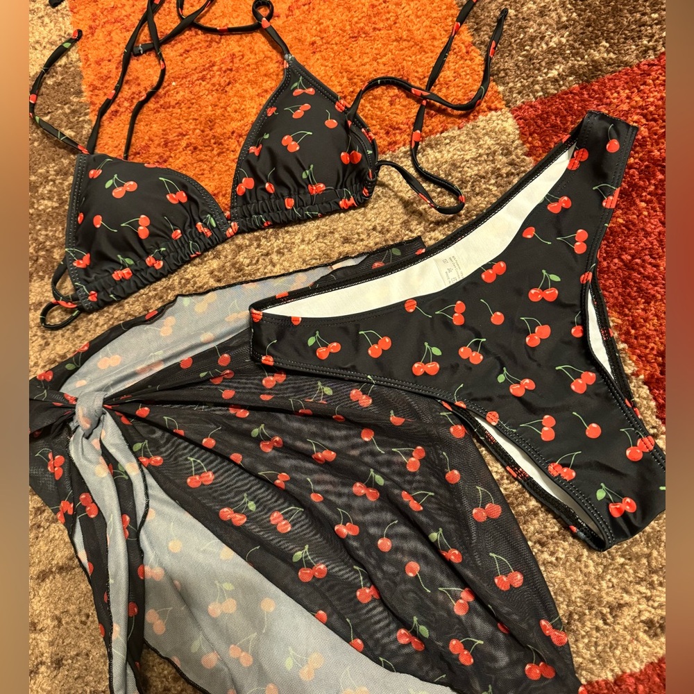 Brand new Cherry Print Bikini Set with Cover-Up